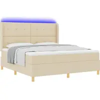 vidaXL Lit boxspring avec bandes lumineuses LED, couleur crème, 180 x 200 cm, tissu