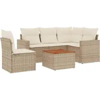 vidaXL Ensemble de salon de jardin 6 pièces avec coussins Beige Poly Rattan