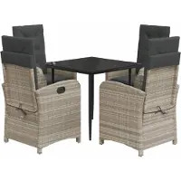 vidaXL Salon de jardin 5 pièces avec coussins gris clair Poly rotin
