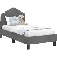 vidaXL Sommier de lit d'enfant avec tête de lit gris foncé 70 x 140 cm velours