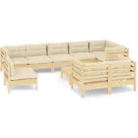 vidaXL Ensemble salon de jardin 10 pièces avec coussins crème pin massif