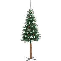 vidaXL Sapin de Noël mince Vert 150 cm PVC et bois de pin massif