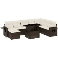 vidaXL Ensemble de salon de jardin 9 pièces avec coussins Marron Poly Rattan