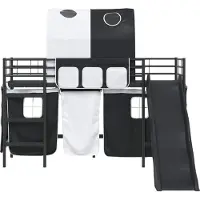 vidaXL Lit superposé pour enfants avec rideaux, noir, 90 x 190 cm, en métal