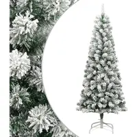 vidaXL Sapin de Noël artificiel à charnières avec neige floquée 210 cm