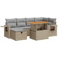 vidaXL Ensemble de jardin canapé 8 pièces avec coussins Beige Poly rotin Acacia