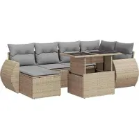 vidaXL Ensemble de salon de jardin 7 pièces avec coussins Beige Poly Rattan