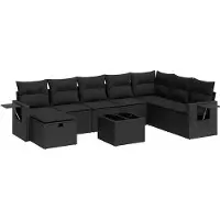 vidaXL Ensemble de salon de jardin 9 pièces avec coussins noir poly rotin
