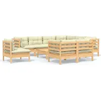vidaXL Ensemble salon de jardin 10 pièces avec coussins crème pin massif