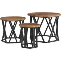 vidaXL Ensemble de 3 tables d'appoint emboîtables en bois ancien, bois d'ingénieur et acier