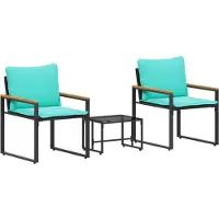 vidaXL Ensemble de meubles , 3 pièces, en rotin, noir et turquoise