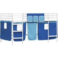 vidaXL Lit superposé pour enfants, blanc et bleu, avec rideaux, dimensions : 107 x 203 cm