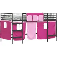vidaXL Lit superposé pour enfants avec rideaux, motifs unis noir et rose