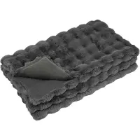 vidaXL Couverture en Fourrure de Lapin Synthétique 4 pcs Gris foncé