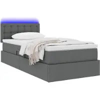 vidaXL Lit coffre à LED avec matelas, gris foncé, 90 x 200 cm, tissu