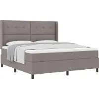 vidaXL Lit à lattes avec matelas et oreillers, avec tête de lit, couleur taupe, 200 x 180 cm, revêtement en tissu