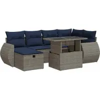 vidaXL Ensemble de salon de jardin 7 pièces avec coussins Gris Poly rotin Acacia