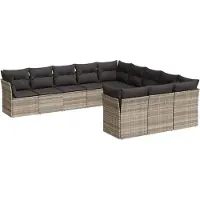 vidaXL Ensemble de salon de jardin 11 pièces avec coussins gris clair Poly rotin