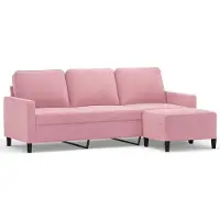 vidaXL Canapé 3 places avec pouf rose 180 cm velours