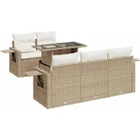 vidaXL Ensemble de salon de jardin 6 pièces avec coussins Beige Poly Rattan