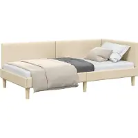 vidaXL Cadre de lit d'angle Crème 90 cm x 190 cm Tissu et contreplaqué