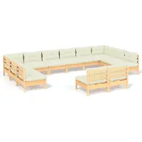 vidaXL Ensemble de salon de jardin 12 pièces avec coussins crème, en bois de pin massif