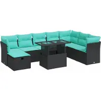 vidaXL Ensemble de salon de jardin 9 pièces avec coussins noir poly rotin