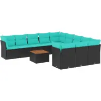 vidaXL Ensemble de 12 canapés de jardin avec coussins noir poly rotin