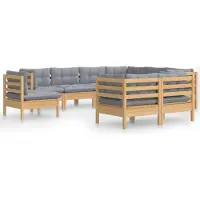 vidaXL Ensemble salon de jardin 9 pièces avec coussins gris pin massif