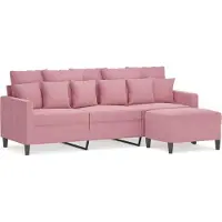 vidaXL Canapé 3 places avec pouf rose 180 cm velours