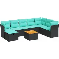 vidaXL Ensemble de salon de jardin 9 pièces avec coussins noir poly rotin