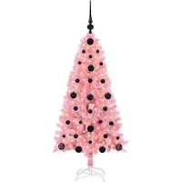 vidaXL Sapin de Noël avec 150 LED avec support Rose 120 cm PVC