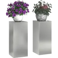 vidaXL Supports pour plantes 2 pcs Argent 24 x 24 x 55 cm