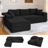 COMHOMA Sofa Big-Sofa, Canapé en L, Canapé d'angle, Chaiselongue Canapé-lit avec assise profonde et larges accoudoirs, tissu velours côtelé, noir-R