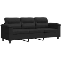 vidaXL Canapé à 3 places Noir 180 cm Tissu microfibre
