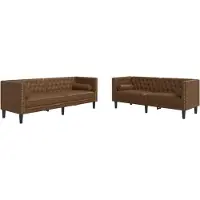 vidaXL Ensemble de canapé Chesterfield 2 pièces brun similicuir aspect daim