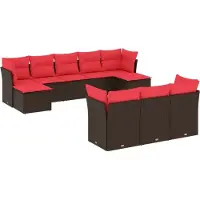 vidaXL Ensemble de 10 canapés de jardin avec coussins, marron, polyrattan