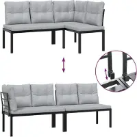 vidaXL Bancs de jardin avec coussins 2 pcs. noir Acier revêtu par poudre