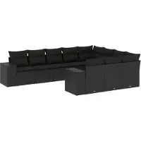 vidaXL Ensemble de 10 canapés de jardin avec coussins noir poly rotin