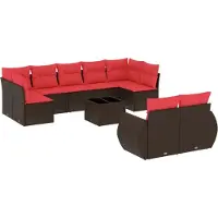 vidaXL Ensemble de 10 canapés de jardin avec coussins, marron, polyrattan