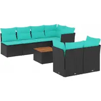 vidaXL Ensemble de jardin canapé 8 pièces avec coussins noir poly rotin