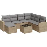 vidaXL Ensemble de jardin canapé 8 pièces avec coussins Beige Poly Rattan