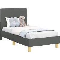 vidaXL Sommier de lit d'enfant avec tête de lit gris foncé 70 x 140 cm Tissu