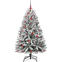 vidaXL Sapin de Noël artificiel Vert et blanc 150 cm PVC et métal