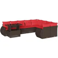 vidaXL Ensemble de 10 canapés de jardin avec coussins, marron, polyrattan