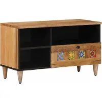 vidaXL Meuble TV avec étagère , couleur naturelle, 80 x 33 x 46 cm, bois massif de manguier