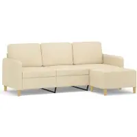 vidaXL Canapé 3 places avec pouf Crème 180 cm Tissu