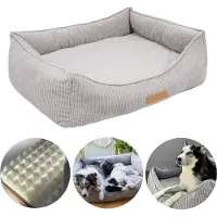Dogeste Lit orthopédique pour chien FLEX XXL 110x90 cm avec coussin amovible en velours côtelé – gris