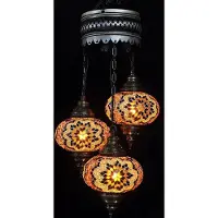Halay Lampe suspendue turque - Lampe mosaïque - Lampe marocaine - Fabrication artisanale authentique - 3 boules en verre colorées