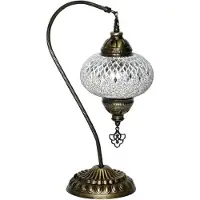 Halay Lampe de table turque en forme d'arc avec mosaïque artisanale en zikver blanc, LED E14, hauteur 42 cm